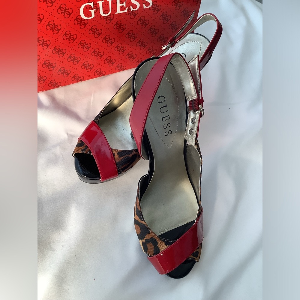 GUESS Leopard & Red Patent Leather. WORN ONLY ONE TIME! - Picture 2 of 7